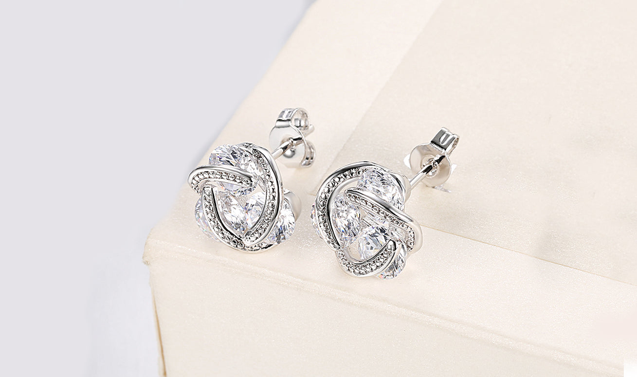14K Gold Plating Elements Twisted 3-Stone Stud Earrings- Options Available
