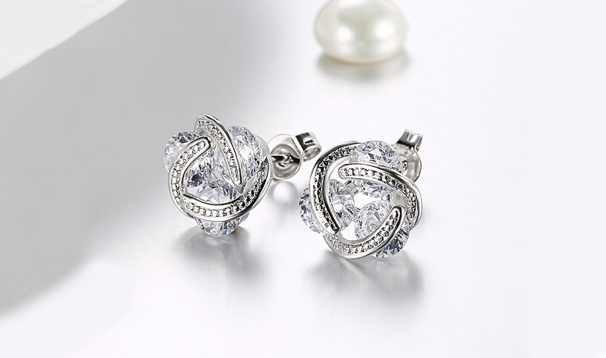 14K Gold Plating Elements Twisted 3-Stone Stud Earrings- Options Available