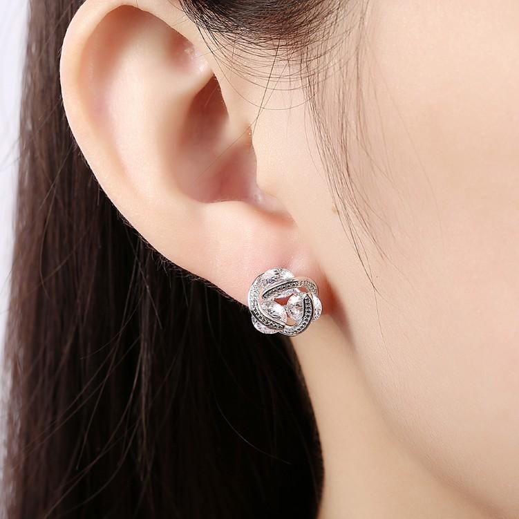 Swarovski Crystal Mesh Knot Earrings Set in 18K White Gold - ALILY www..com fashion jewelry for women