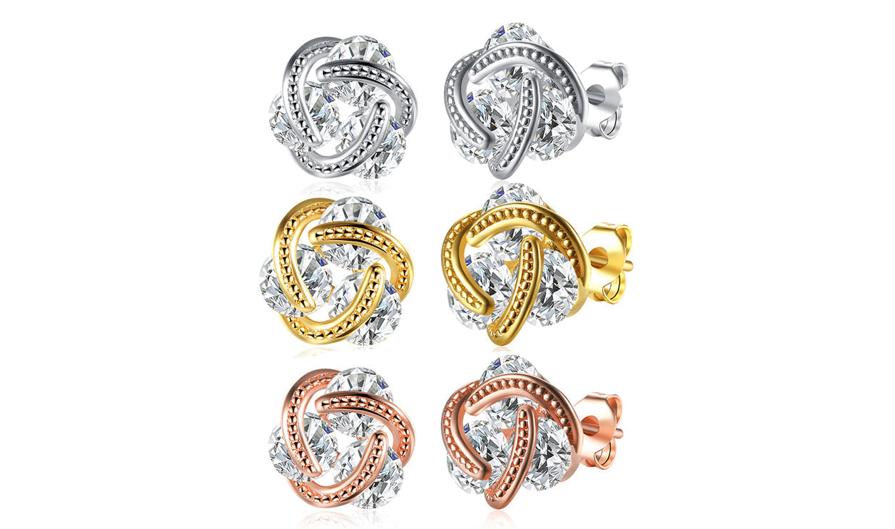 14K Gold Plating Elements Twisted 3-Stone Stud Earrings- Options Available