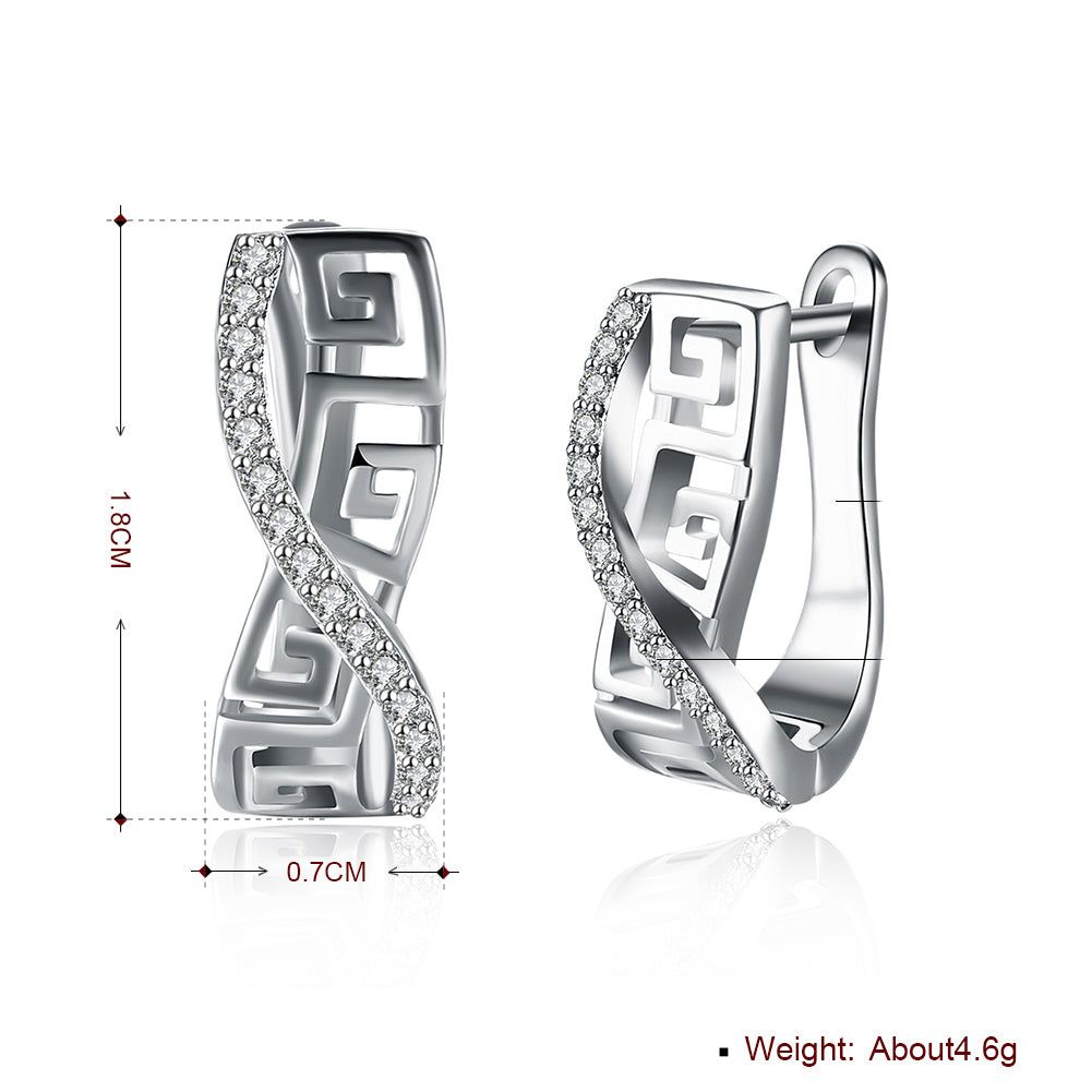 Italian Twist Roman Design Leverback Earring in 18K White Gold Plated with Crystals
