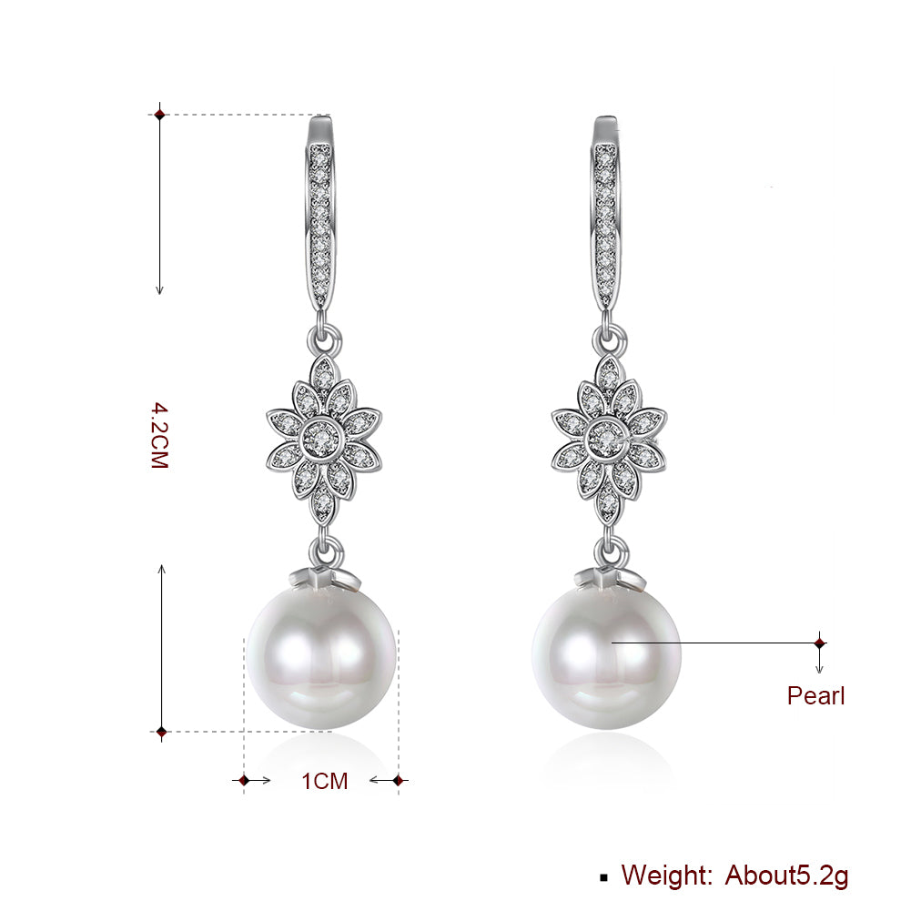 Freshwater Pearl Starburst Drop Earring in 18K White Gold Plated with Crystals