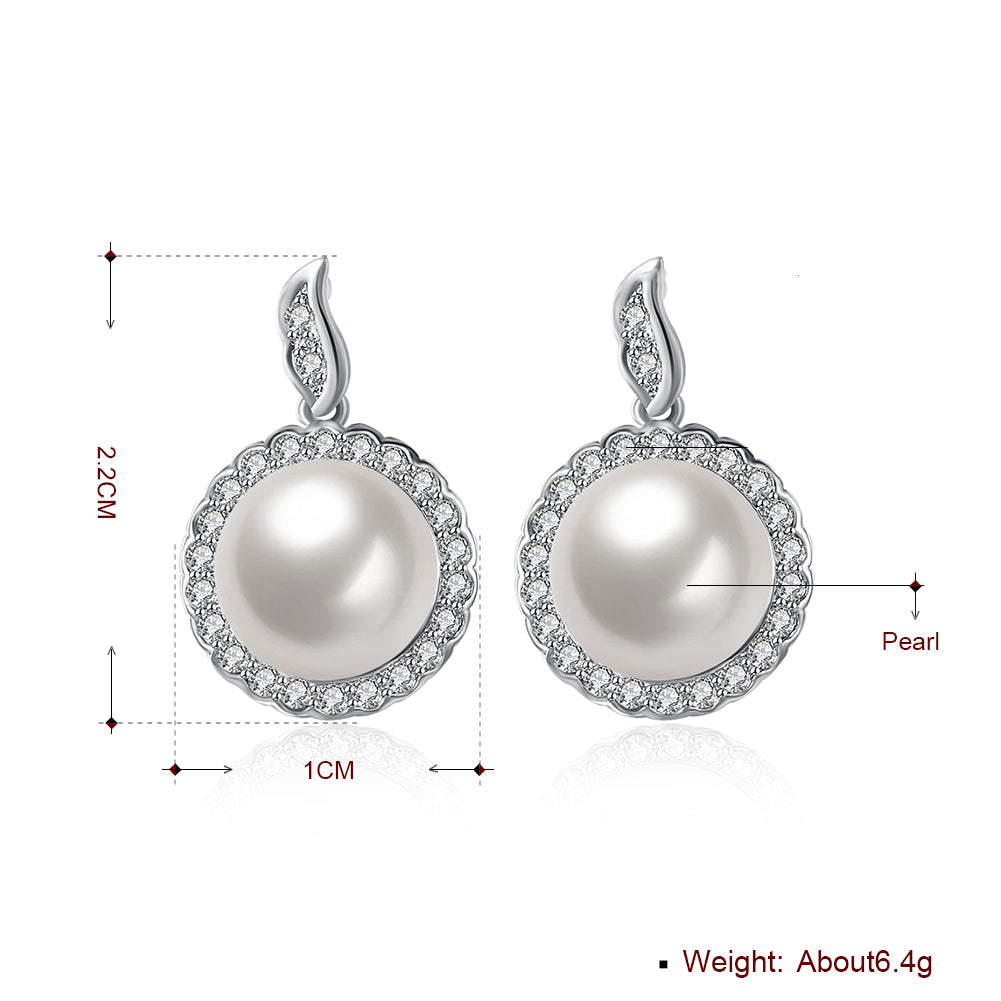 Halo Pave Freshwater Pearl Stud in 18K White Gold Plated with Crystals
