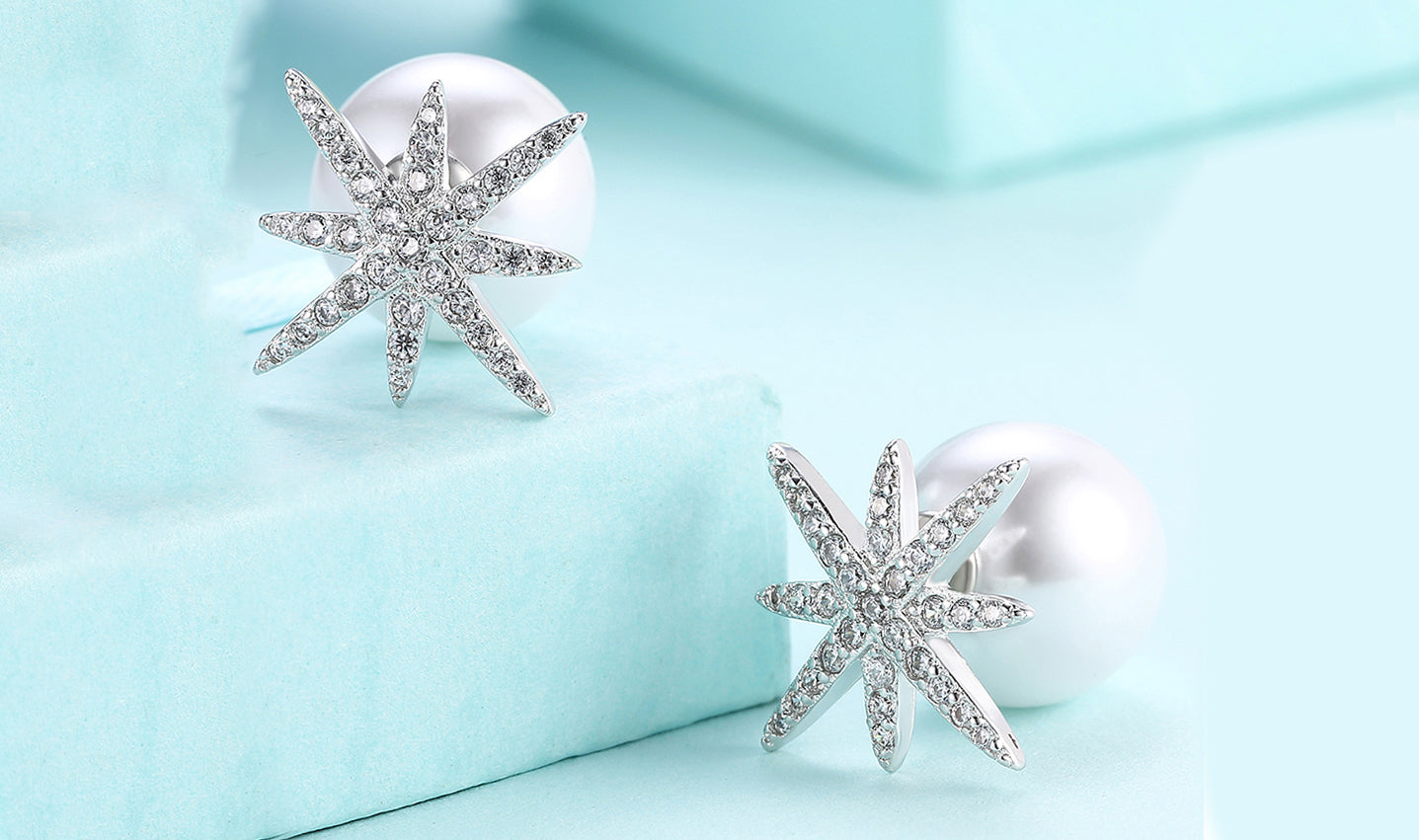 Freshwater Pearl Elements Pav'e Starburst Studs in 14K White Gold Plating