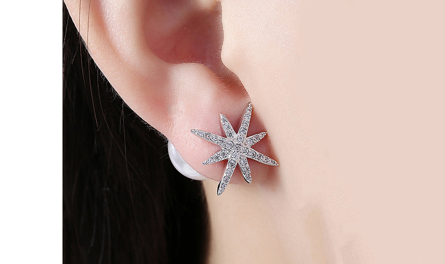 Freshwater Pearl Elements Pav'e Starburst Studs in 14K White Gold Plating