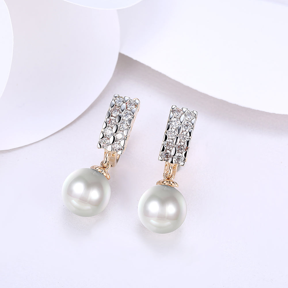 Double Row Freshwater Pearl Drop Huggie Earring in 18K Gold Plated with Crystals