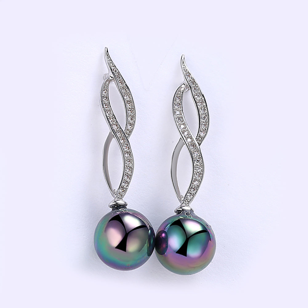 Akoya Pearl Swirl Drop Earring in 18K White Gold Plated with Crystals