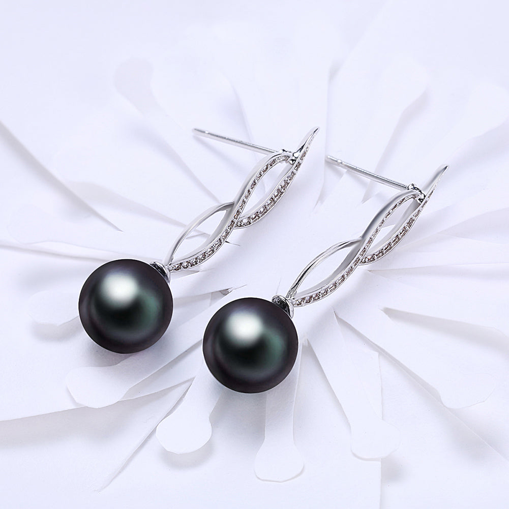 Akoya Pearl Swirl Drop Earring in 18K White Gold Plated with Crystals