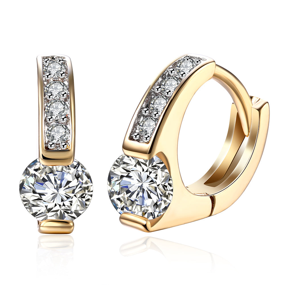 Baby Cut Square Huggie Earring in 18K Gold Plated with Crystals