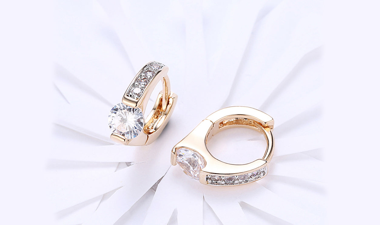 14K Gold Plating White Elements Pav'e Harp Shaped Clip On Earrings