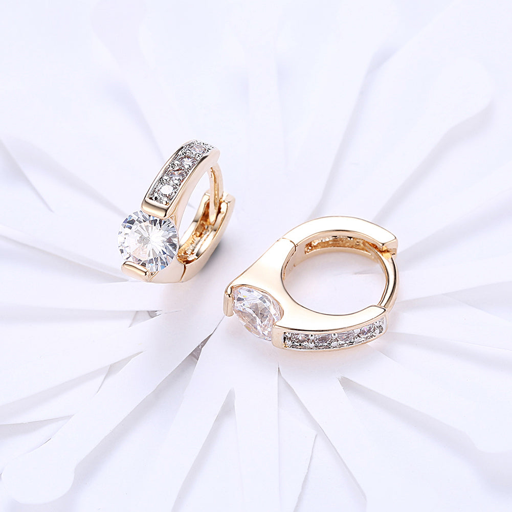 Baby Cut Square Huggie Earring in 18K Gold Plated with Crystals
