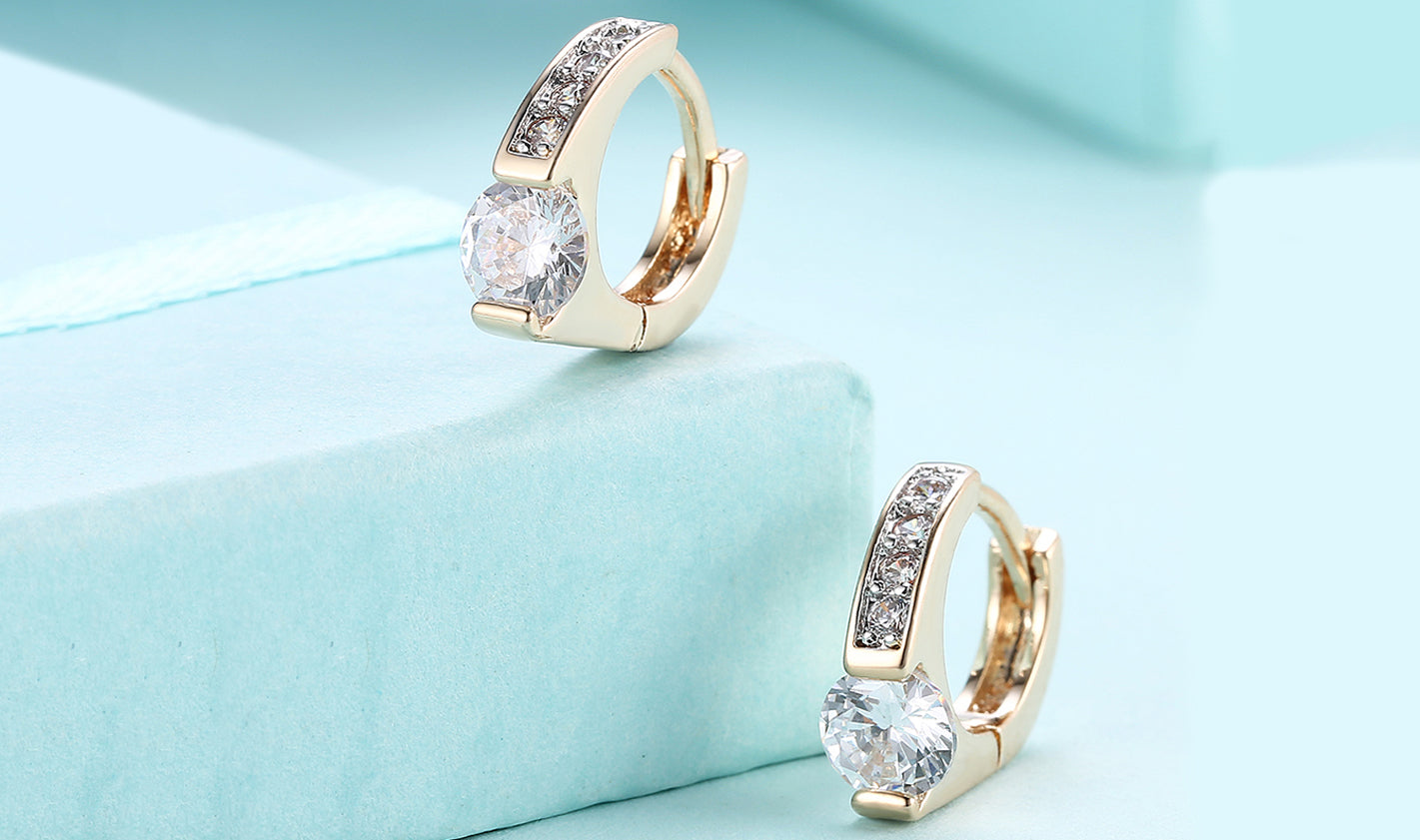 14K Gold Plating White Elements Pav'e Harp Shaped Clip On Earrings
