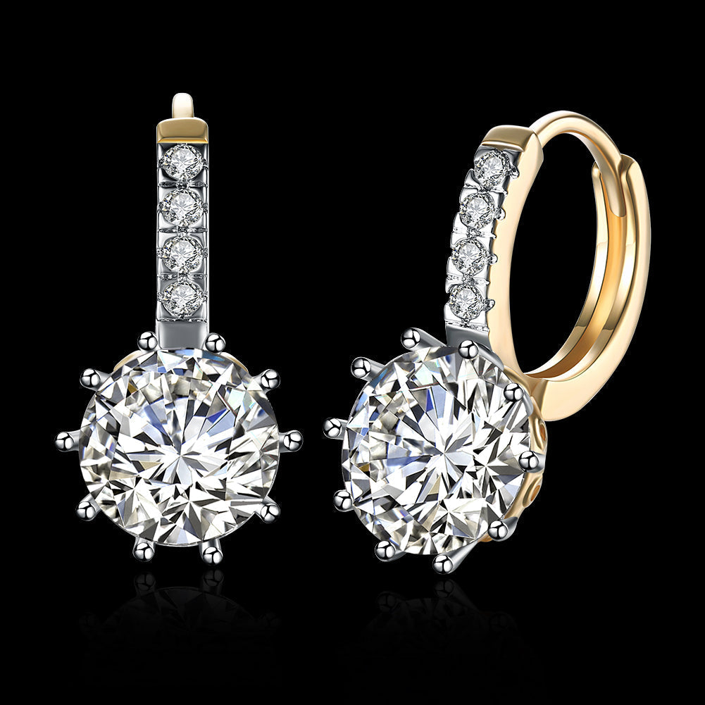 10 Prong Brilliant Round Cut Huggie Earring in 18K Gold Plated with Crystals