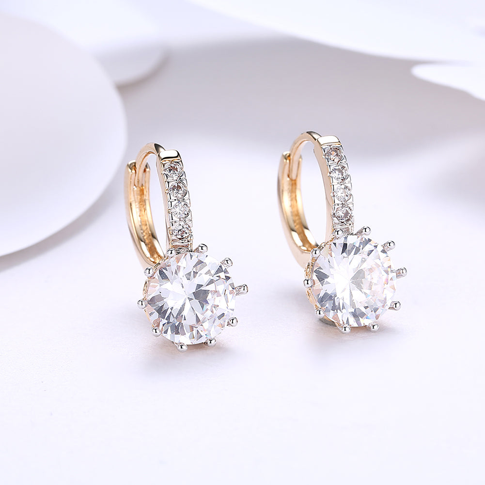10 Prong Brilliant Round Cut Huggie Earring in 18K Gold Plated with Crystals
