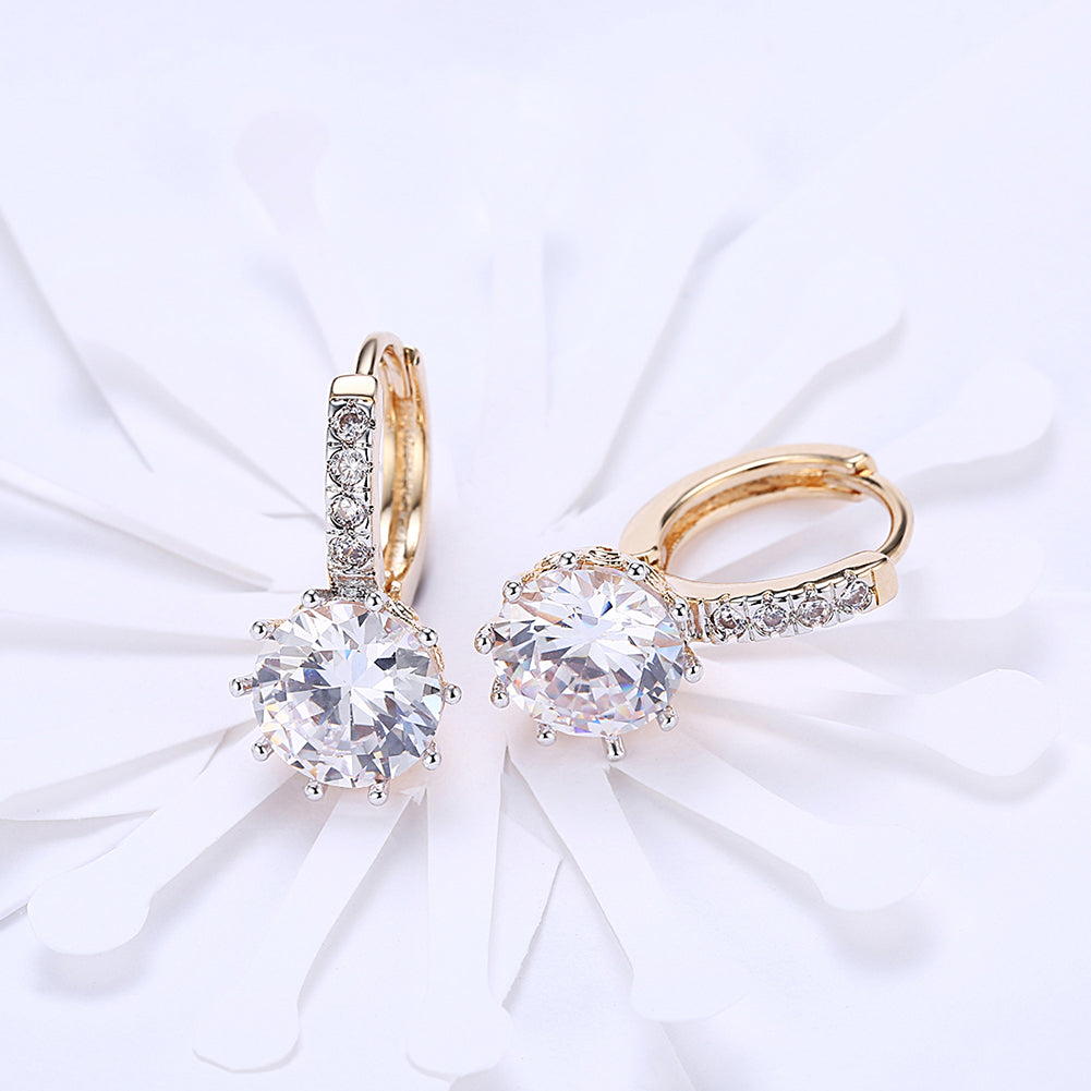 10 Prong Brilliant Round Cut Huggie Earring in 18K Gold Plated with Crystals