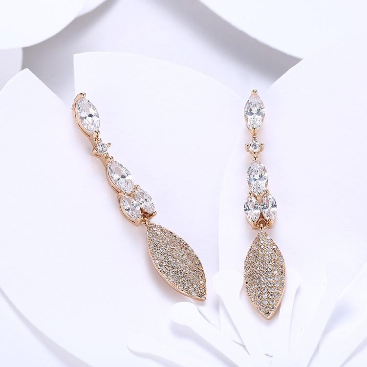 Swarovski Crystal Micro-Pav'e Dangling Pear Shaped Earrings Set in 18K Gold - ALILY www..com fashion jewelry for women