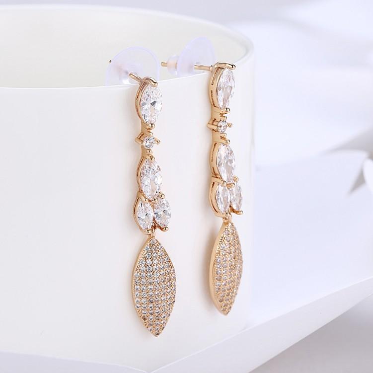 Swarovski Crystal Micro-Pav'e Dangling Pear Shaped Earrings Set in 18K Gold - ALILY www..com fashion jewelry for women