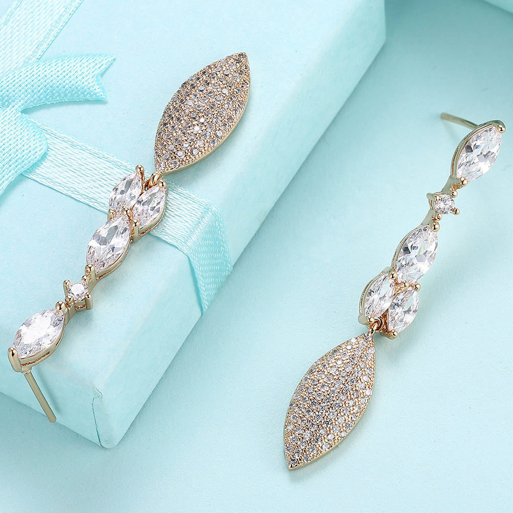 2.00 Ct Pear Cut Marquise Drop Earring in 18K Gold Plated with Crystals