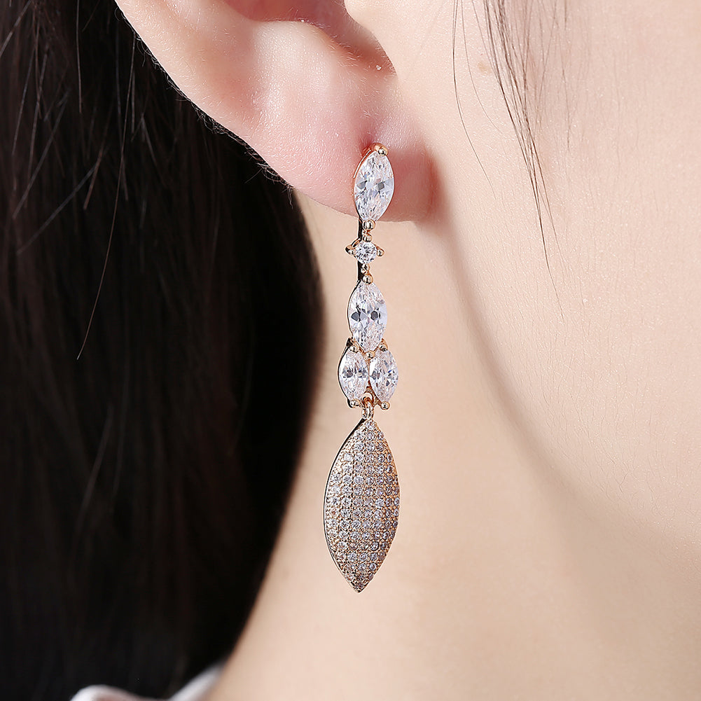 2.00 Ct Pear Cut Marquise Drop Earring in 18K Gold Plated with Crystals
