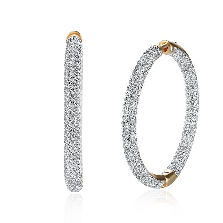 Diamonique Pave' Hoop Earrings in 18K Gold Plated, Earring, ALILY , ALILY fashion jewelry, cheap jewelry, jewelry for mom,