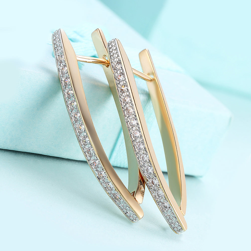 1.4" Pave Thin Pave Hoop Earring in 18K Gold Plated with Crystals