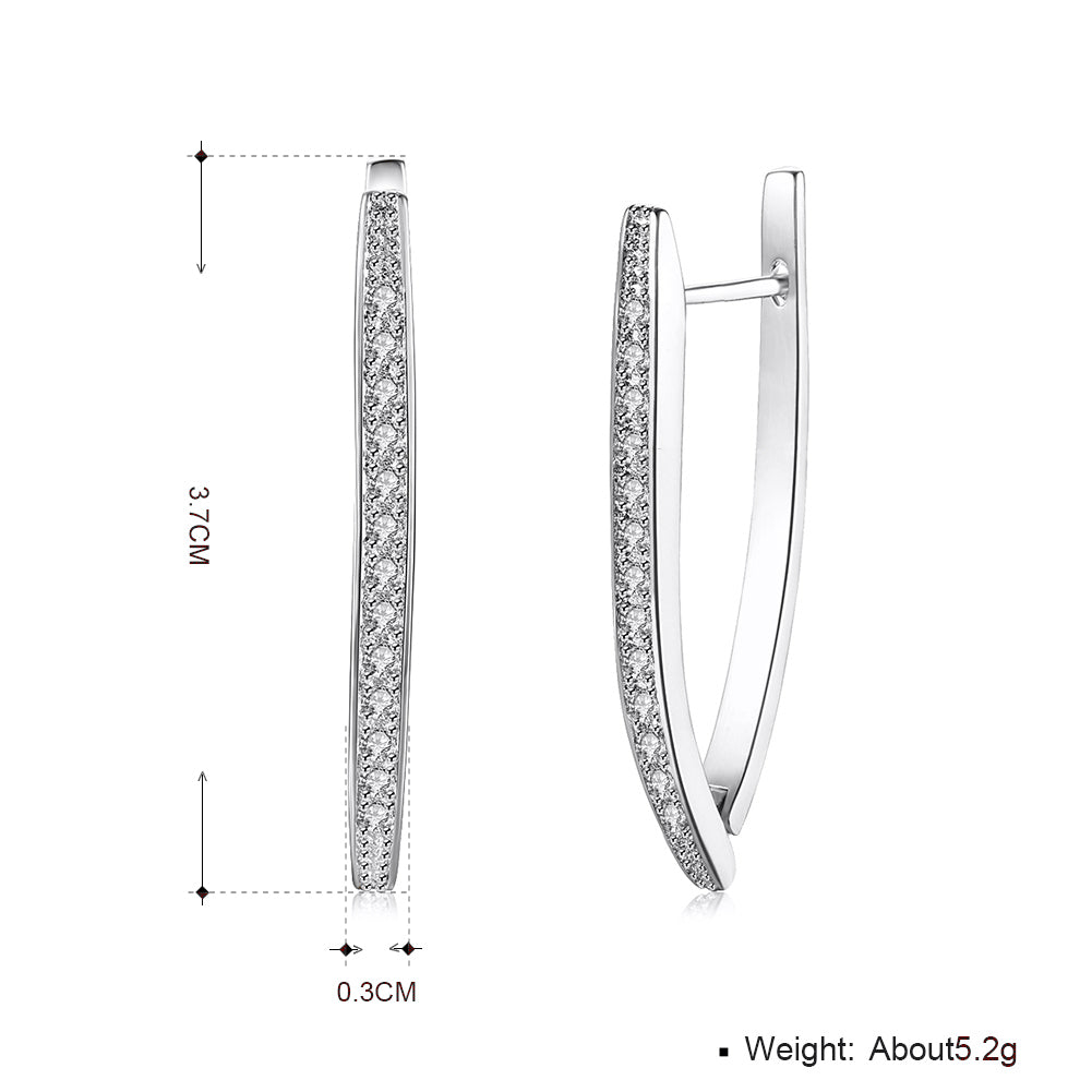 1.4" Pave Thin Pave Hoop Earring in 18K White Gold Plated with Crystals