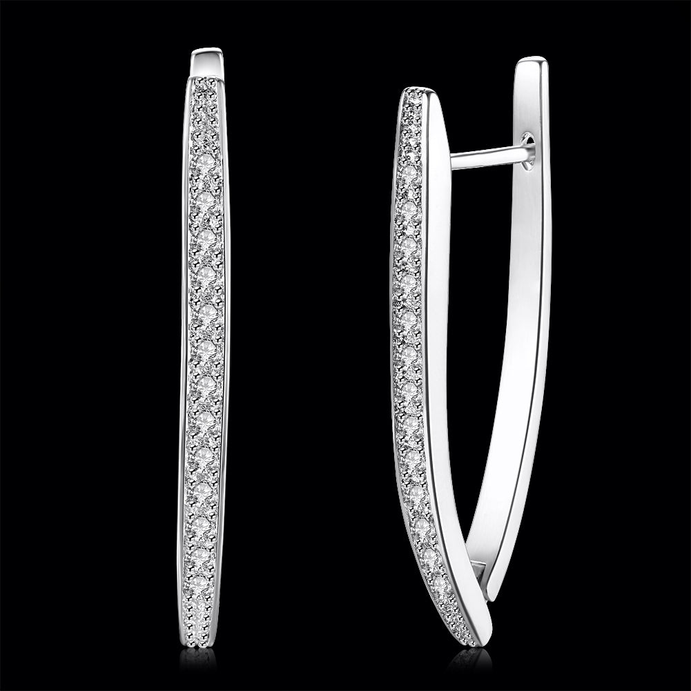 1.4" Pave Thin Pave Hoop Earring in 18K White Gold Plated with Crystals