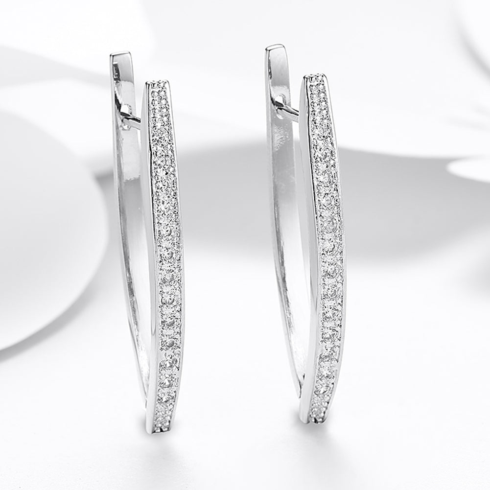 1.4" Pave Thin Pave Hoop Earring in 18K White Gold Plated with Crystals
