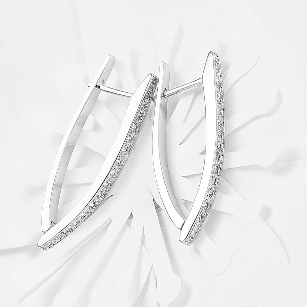 1.4" Pave Thin Pave Hoop Earring in 18K White Gold Plated with Crystals