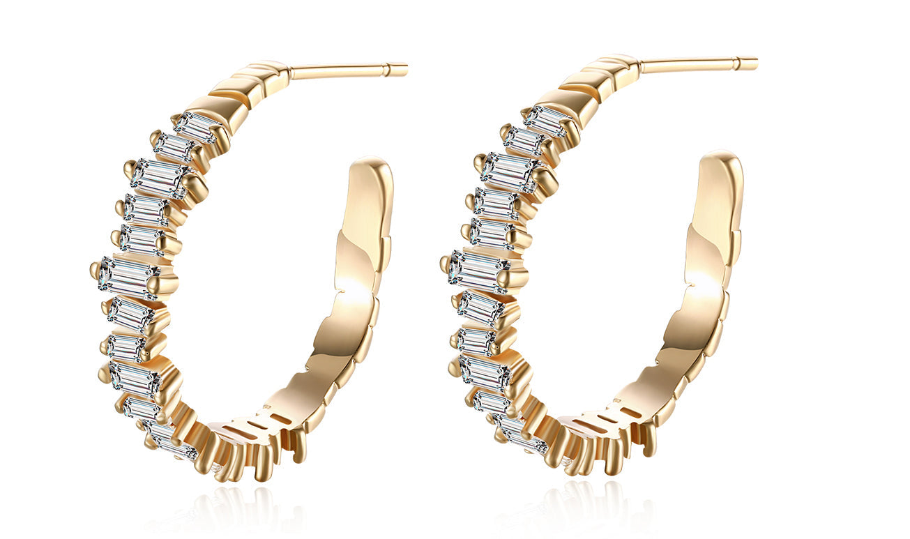 14K Gold Plating Emerald Cut Asymmetrical Elements Earrings