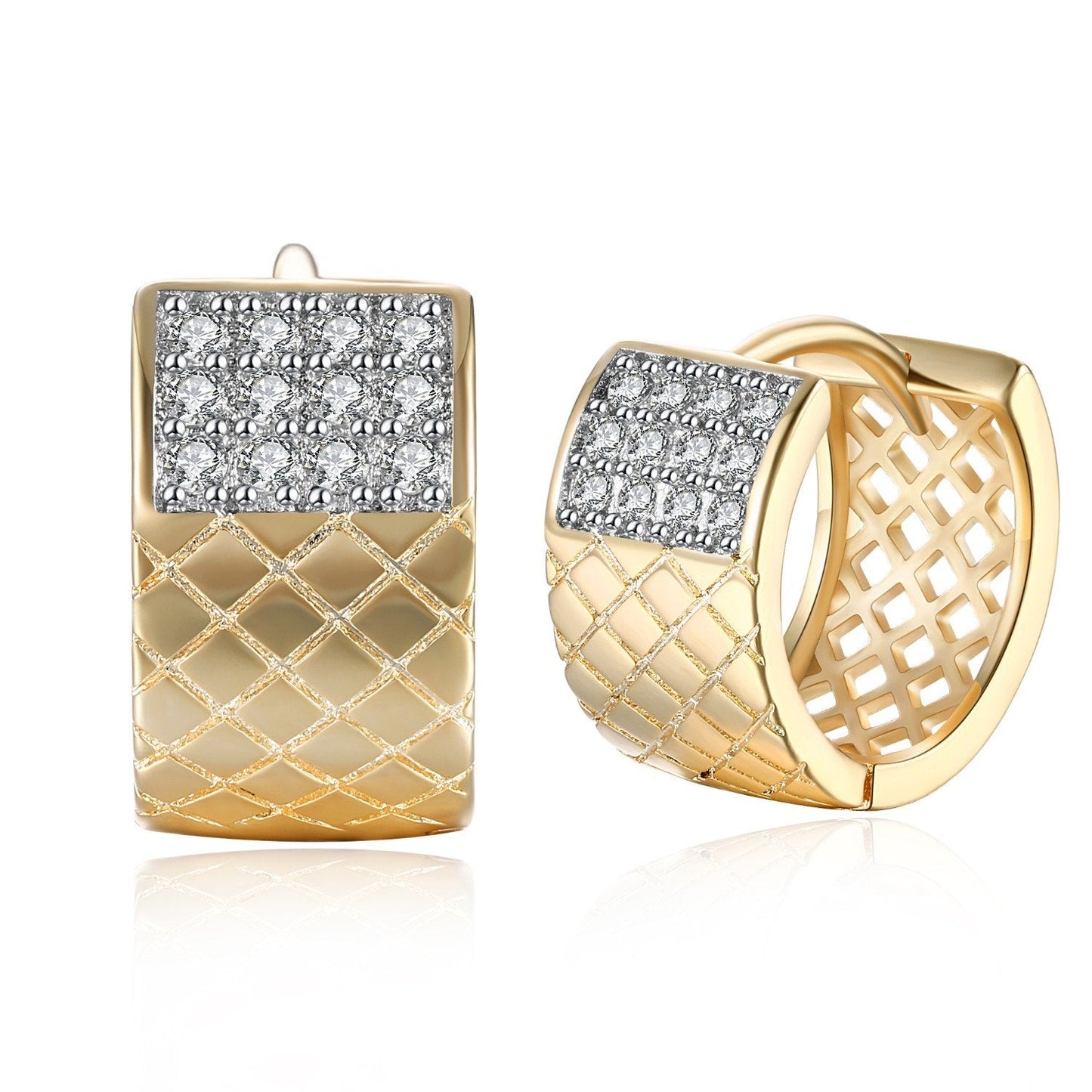 Twelve Stone Austrian Crystal Criss-Cross Huggies Set in 18K Gold - ALILY