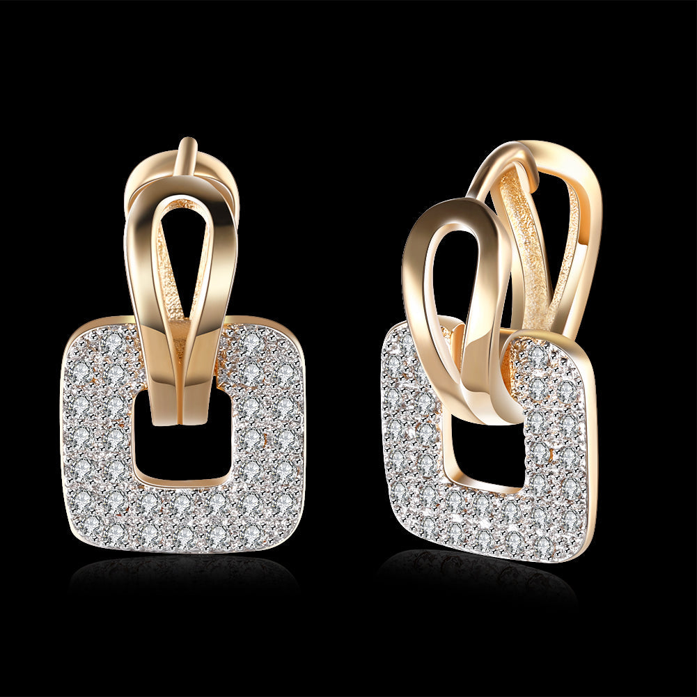Pave Sqaure Huggie Earring in 18K Gold Plated