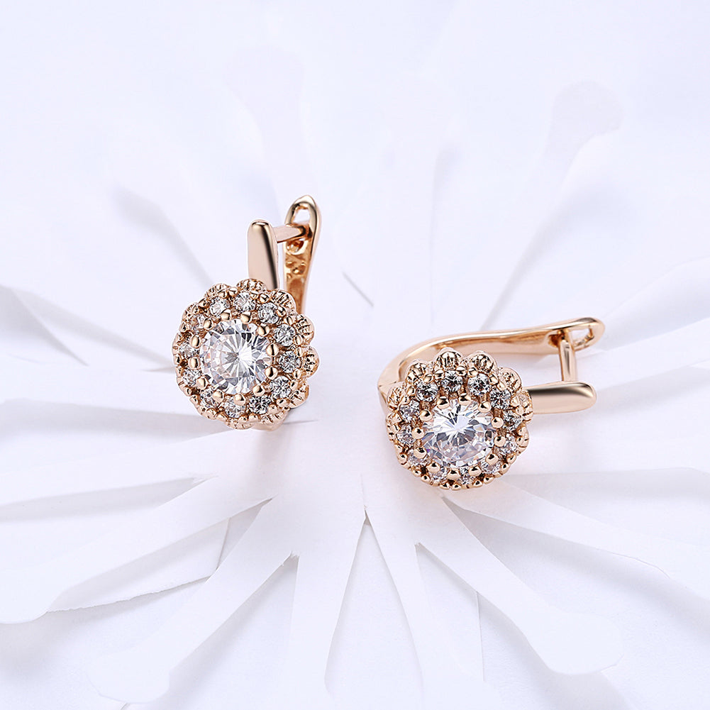 14K Gold Plating Large Floral White Sapphire Pav'e Huggies