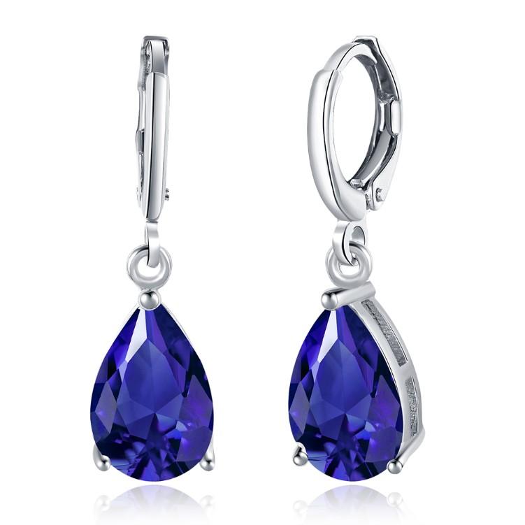 5.55 CTTW Sapphire Pear Shaped Drop Earrings Set in 18K White Gold - ALILY