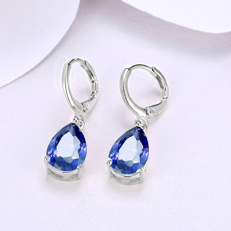5.55 CTTW Sapphire Pear Shaped Drop Earrings Set in 18K White Gold - ALILY