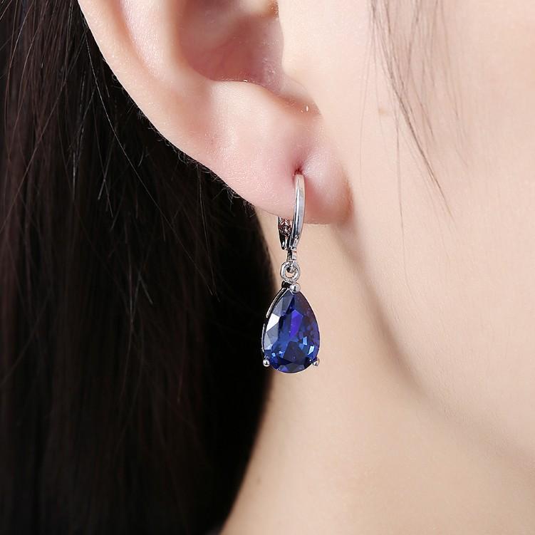 5.55 CTTW Sapphire Pear Shaped Drop Earrings Set in 18K White Gold - ALILY