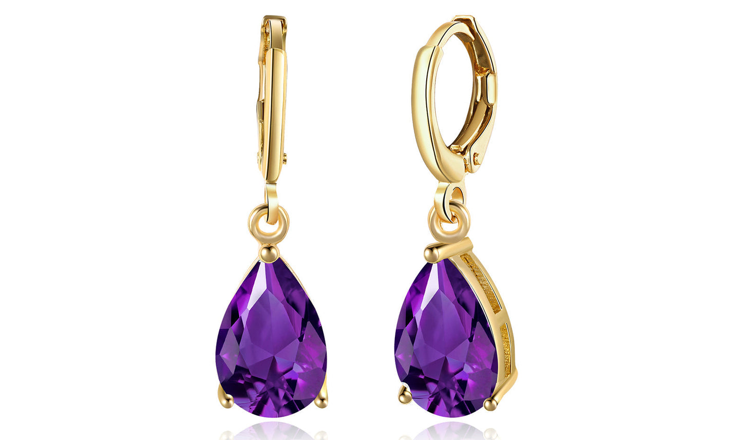 14K Gold Plating Sleek Elements Pear Cut Drop Earrings - 3 Options Available