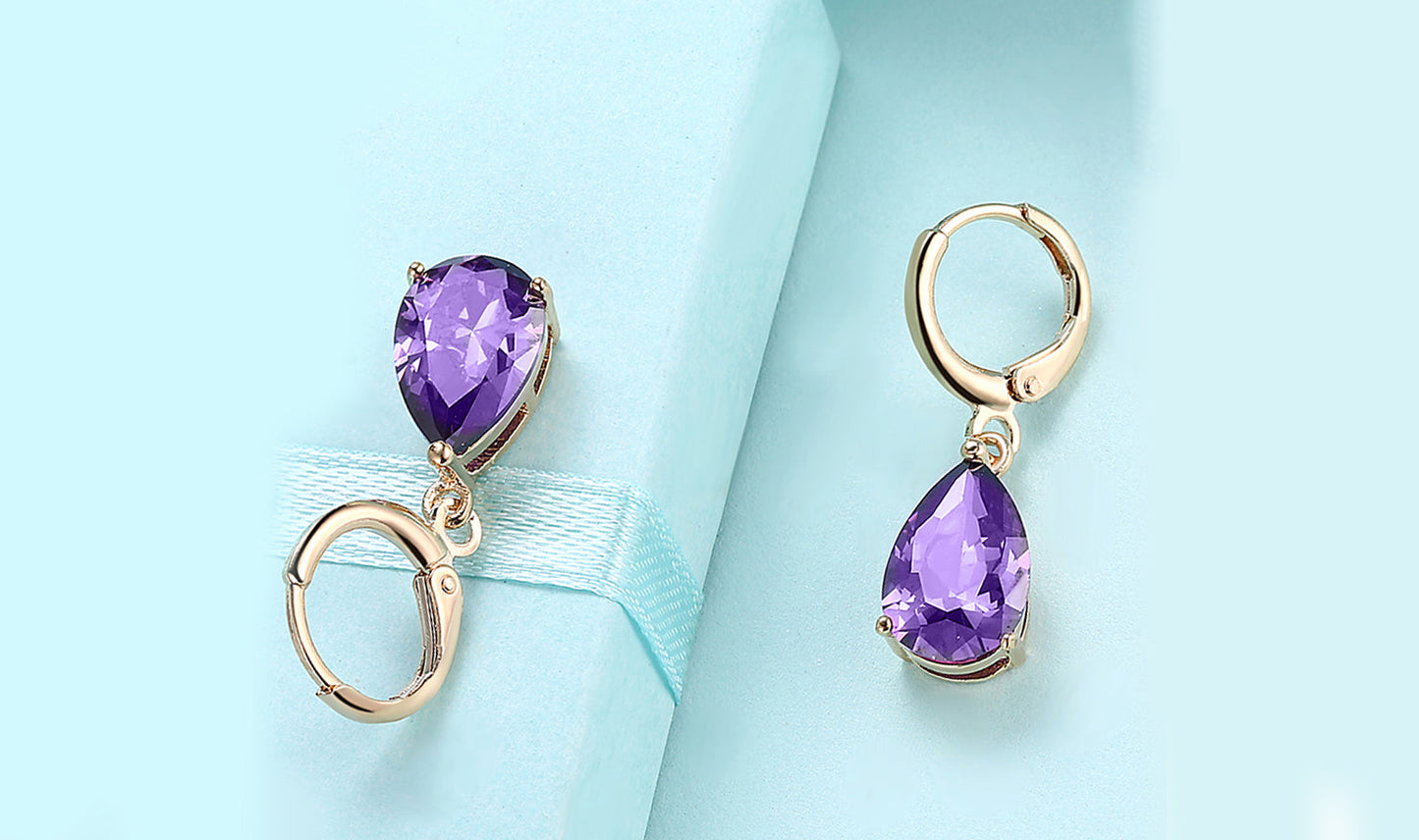 14K Gold Plating Sleek Elements Pear Cut Drop Earrings - 3 Options Available