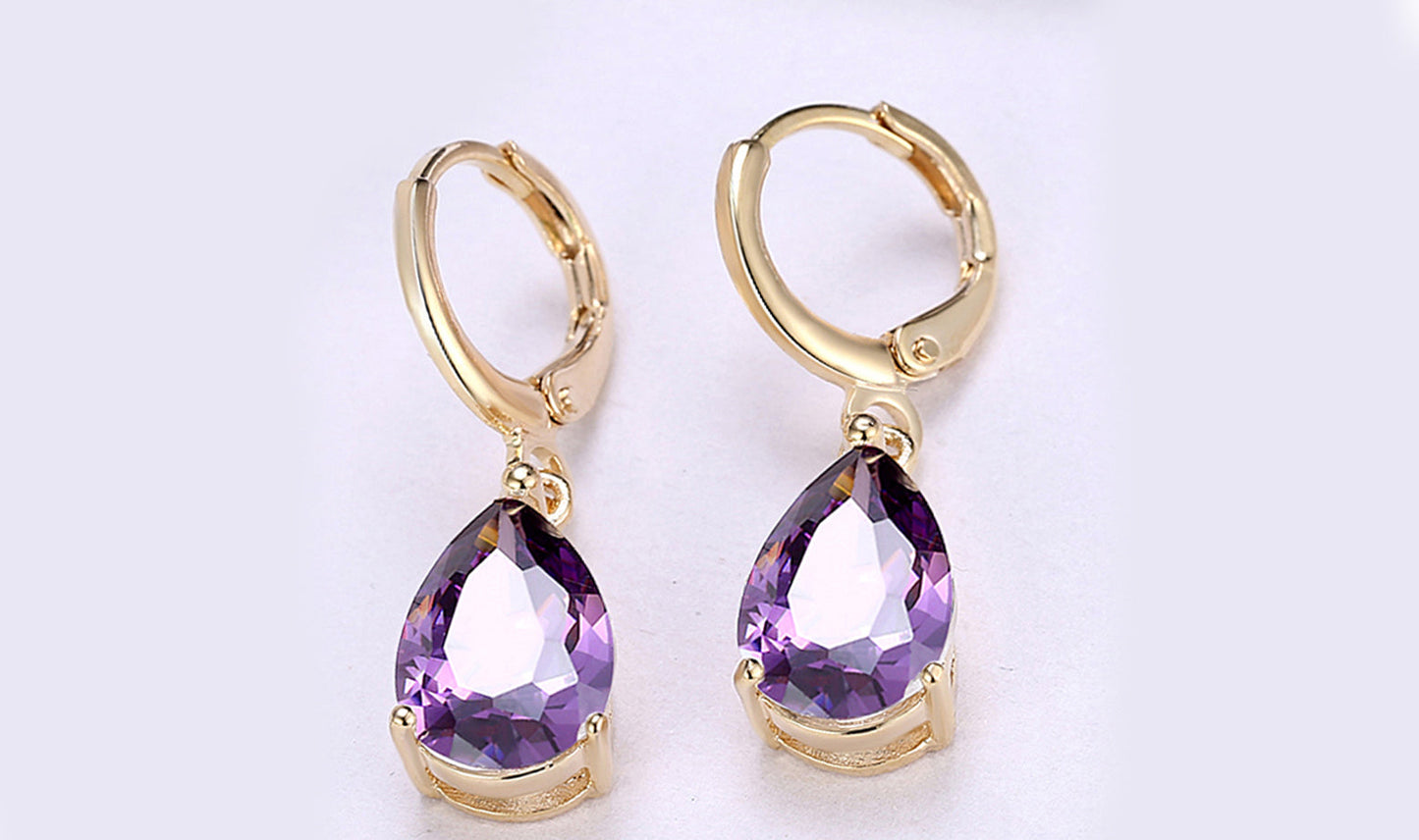 14K Gold Plating Sleek Elements Pear Cut Drop Earrings - 3 Options Available
