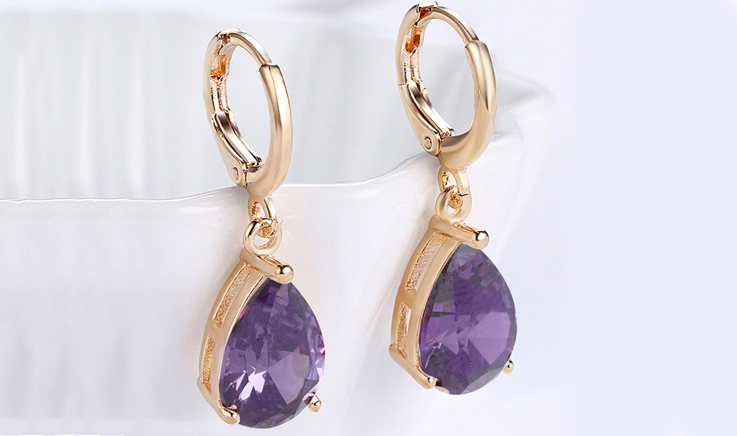 14K Gold Plating Sleek Elements Pear Cut Drop Earrings - 3 Options Available