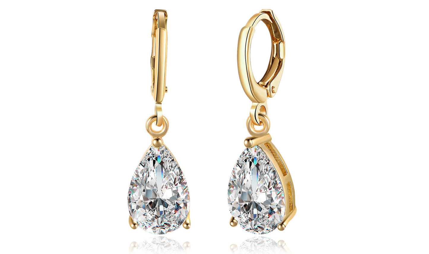 14K Gold Plating Sleek Elements Pear Cut Drop Earrings - 3 Options Available