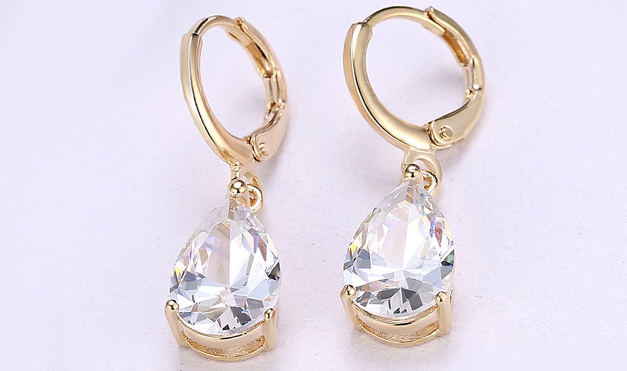 14K Gold Plating Sleek Elements Pear Cut Drop Earrings - 3 Options Available
