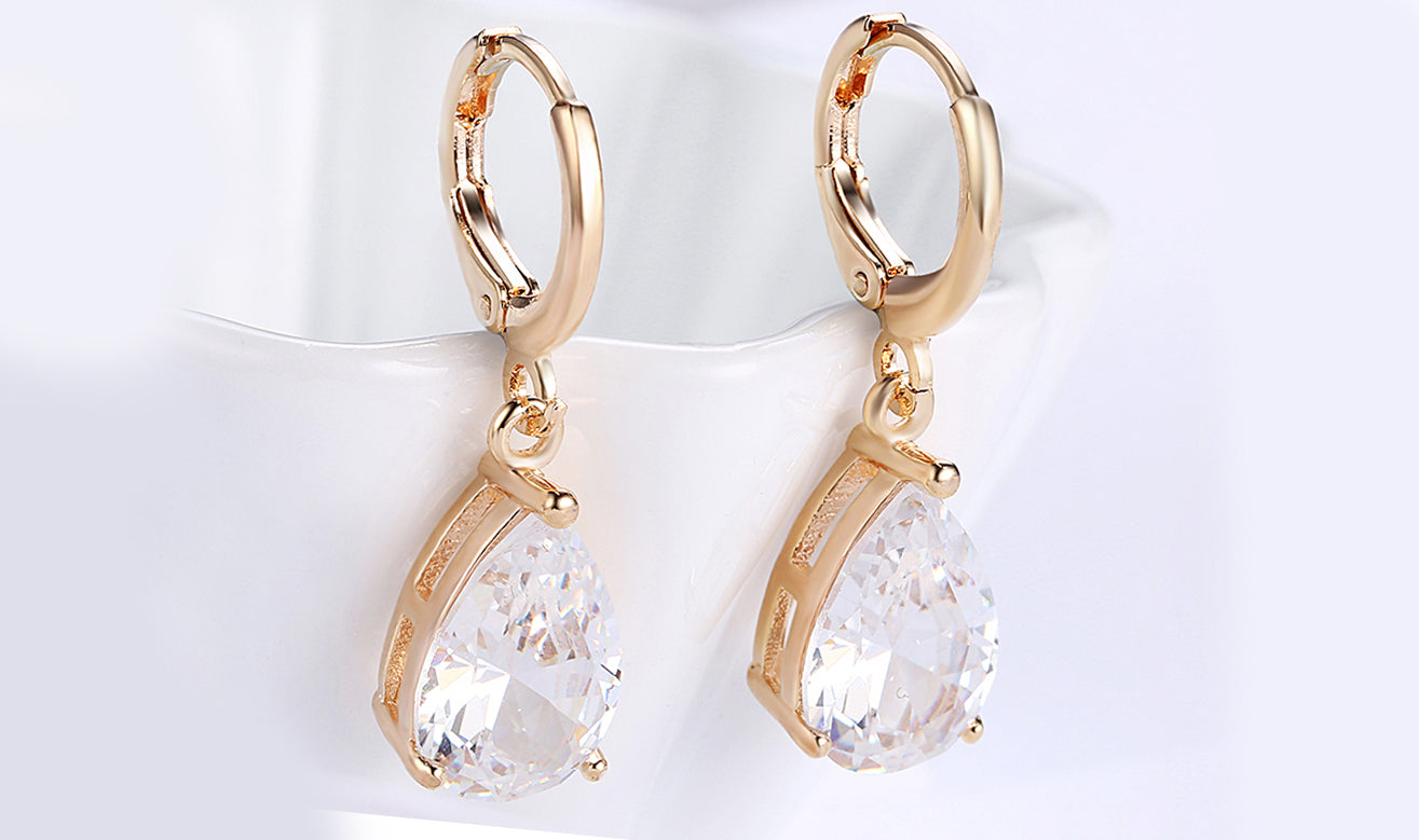 14K Gold Plating Sleek Elements Pear Cut Drop Earrings - 3 Options Available