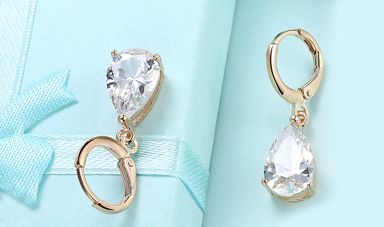 14K Gold Plating Sleek Elements Pear Cut Drop Earrings - 3 Options Available