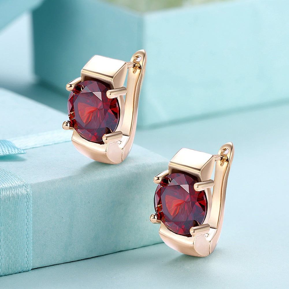 1.00 Ct Ruby Round Cut Huggie Earring in 18K Gold Plated