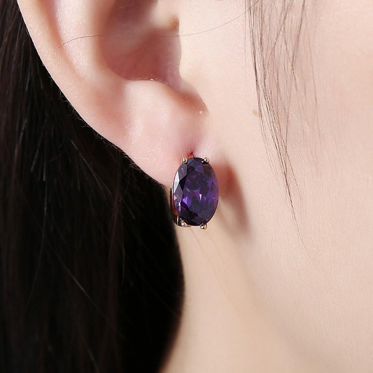 Simulated Sapphire Huggie Earrings Set in 18K Gold - ALILY
