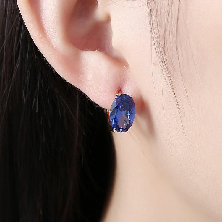 Simulated Sapphire Huggie Earrings Set in 18K Gold - ALILY