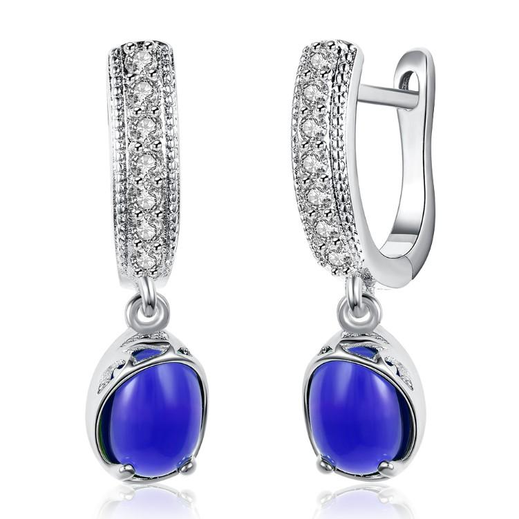 Simulated Sapphire Micro-Pav'e Leverback Earrings Set in 18K White Gold - ALILY Pandora Jewelry .com wholesale jewelry