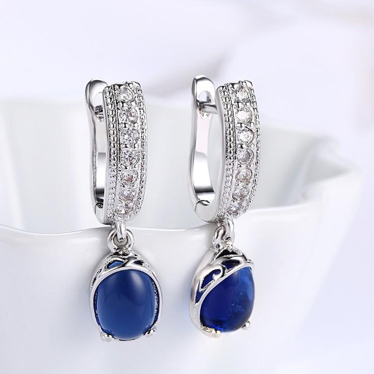 Simulated Sapphire Micro-Pav'e Leverback Earrings Set in 18K White Gold - ALILY Pandora Jewelry .com wholesale jewelry