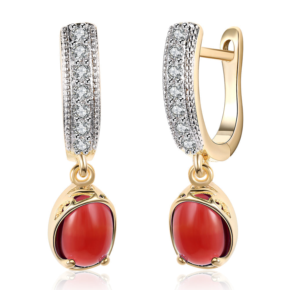 Red Stone Classic Resin Drop Earring in 18K Gold Plated